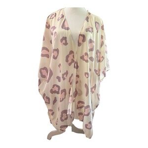 Spin USA Animal Print Kimono Cardigan 2X – Light Pink & Cream